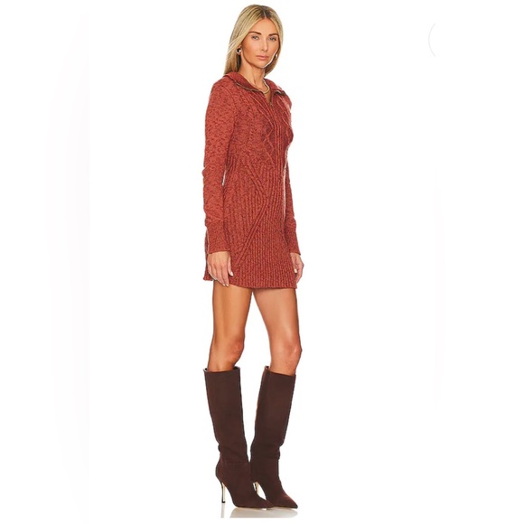 FREE PEOPLE Red Jasper Cable MONT BLANC CableKnit Zip Front Mini Dress NWT - Picture 2 of 3